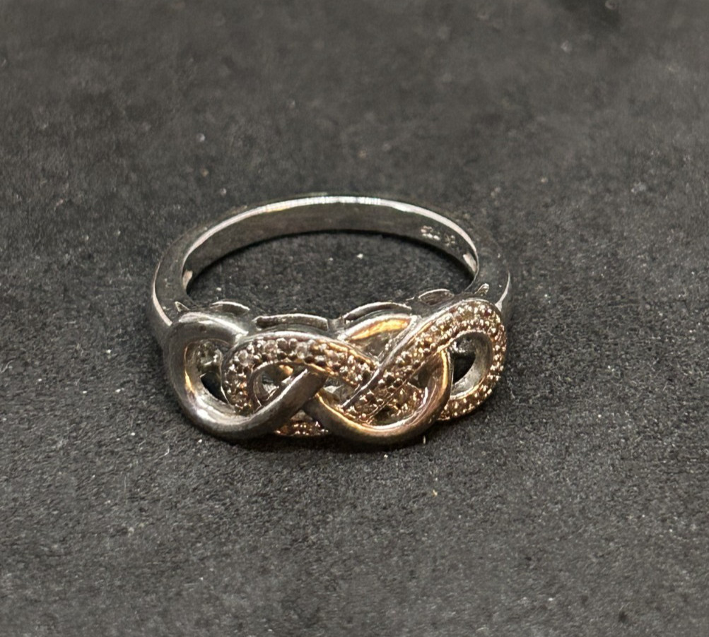925 Sterling Interlocking Knot CZ Ring 7.7mm Sz 6… - image 1