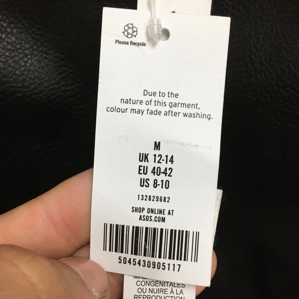 NUEVA Chaqueta Topshop Mediana Adulto Negra Imitación Cuero Cremallera Completa Bombardero Motociclista Para Hombres M Foto 3 de 4