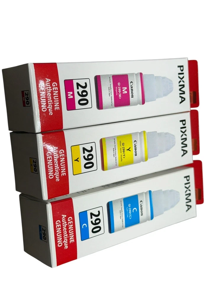NUEVO 🌈 BOTELLAS SELLADAS Tinta Canon GI-290 Botella Color Cian/Magenta/Amarillo Paquete de 3 Foto 2 de 4