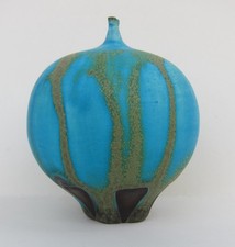 Rose Cabat Pottery Turquoise Feelie Vase - Mid Century Modern - Signed