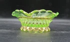 VTG  Uranium Depression Vaseline Glass Dish Scalloped Rim Gilded Accents