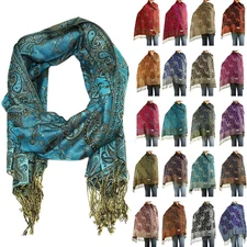 Women'S Reversible Paisley Woven Pashmina Shawl Wrap Scarf 80" X 27" Turquoise