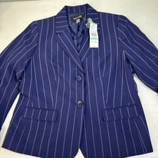 Black Label Women  s Blazer Jacket Size 8 Navy Blue White Stripes