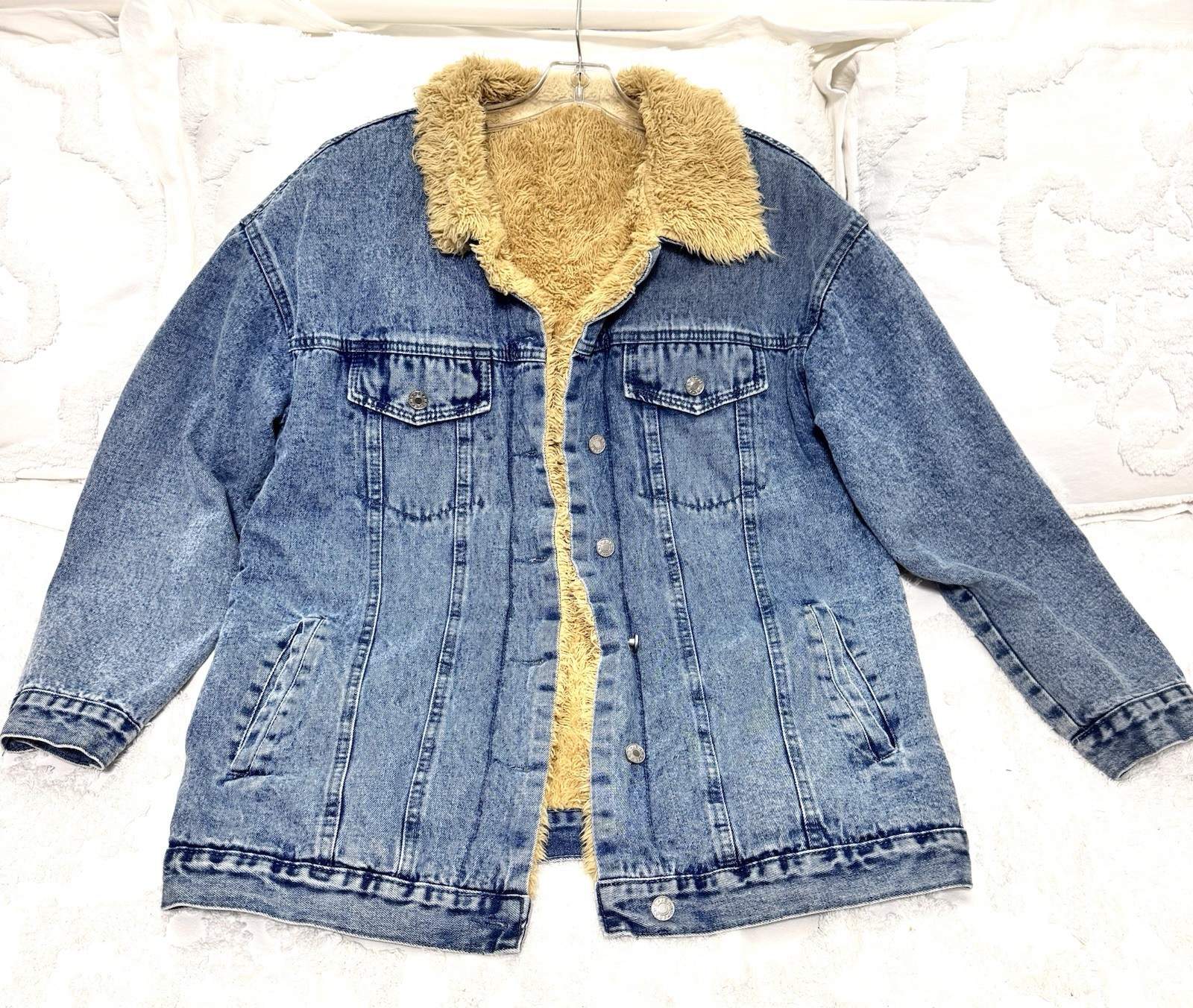 Shein Sherpa Lined Denim Jacket Womens Large Blue Jean Truck