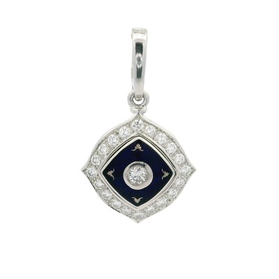 Fabergé 18k White Gold 0.58ctw Diamond w/ Blue Enamel Work Enhancer Bail Pendant