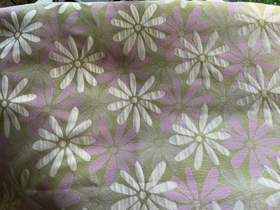 Flower Power Barkcloth Fiber Hippie Upholstery Fabric 6+ YRDS Pink Celery Ivory