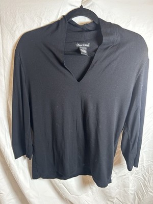 Harvey & Jones Women's Black V-Neck 3/4 Sleeve Rayon Spandex Top Size M