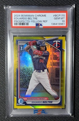 #ad 2024 Bowman Chrome Eduardo Beltre 1st Yellow Refractor 75 #BCP 170 Psa 10 $35.00