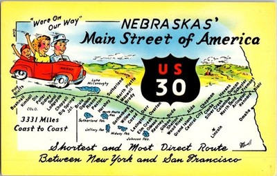 Vintage Nebraska US 30 Main Street of America Route Postcard