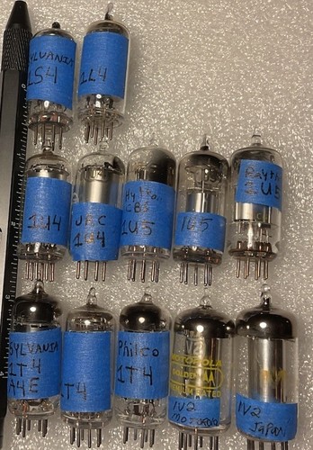 Lot Of 1 Volt Tubes. Sylvania 1S4/1L4/1U4/1U5/1T4/1V2 Mixed Brands. QTY 12