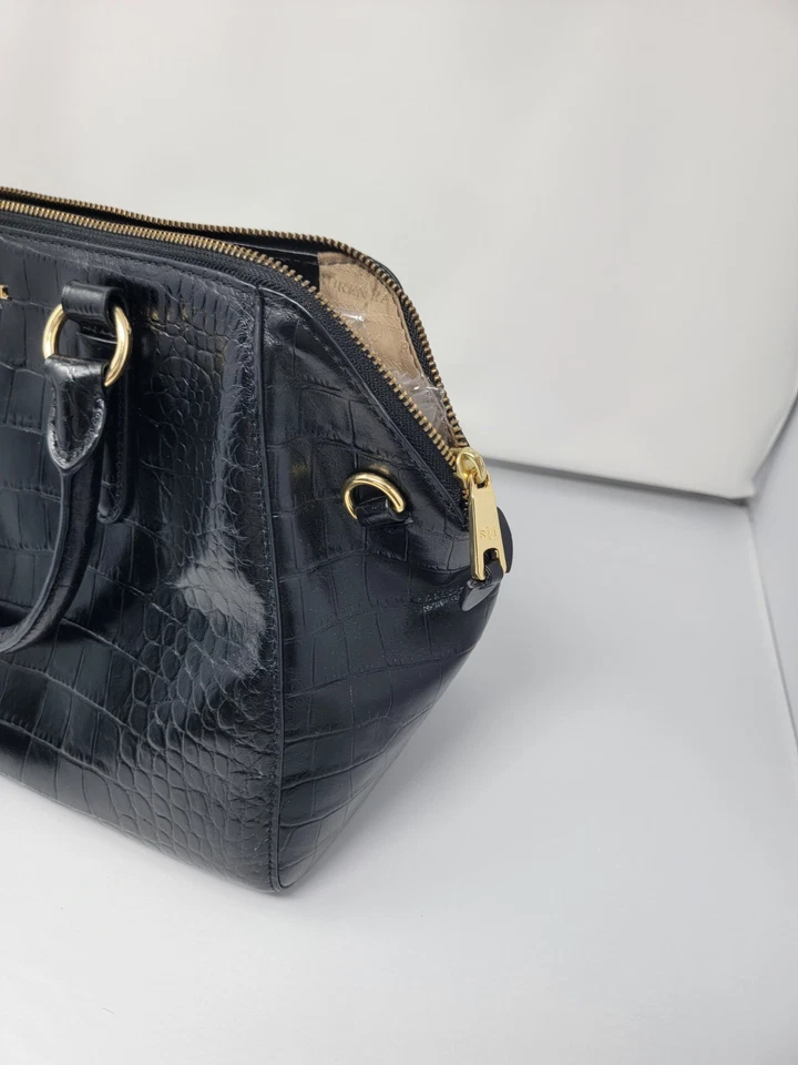 Lauren Ralph Lauren Croc Embossed Lanesborough Leather Satchel Bag Purse - Image 3 of 4