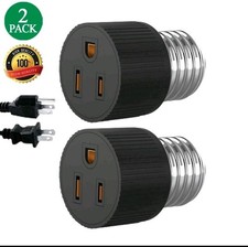 2pcs- Light Bulb Socket To 2 3 Prong Plug Adapter Extension Lamp Socket Convert