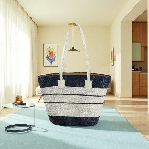 Square Tote Bag Straw Vacation Beach Bag Summer Woven Shoulder Bag - Picture 8 of 19