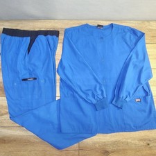 Cherokee Workwear Nurse Set Royal Blue Snap Front Jacket Cargo Pants Uniform Lar