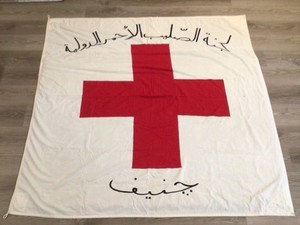 Old Large German Red Cross Flag W/Maker Tag
