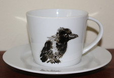 Bespoke One-off hand painted cup and sauce Jackdaw from Brick Lane