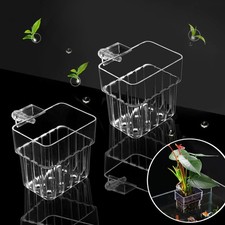2 PCS Aquarium Plant Holder Top Hanging Fish Tank Pot Square - Clear