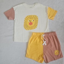 NWT HANNA ANDERSSON RELAXED FIT LION TEE BROWN YELLOW SHORTS SET 90 3T 50