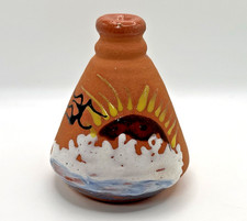 Vtg Miniature Pottery Jar Hand Painted Sun & Waves- Signed