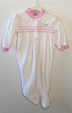 Vintage IZOD Lacoste Baby Girl Pink And White Polka Dot Terry Footed Pajamas