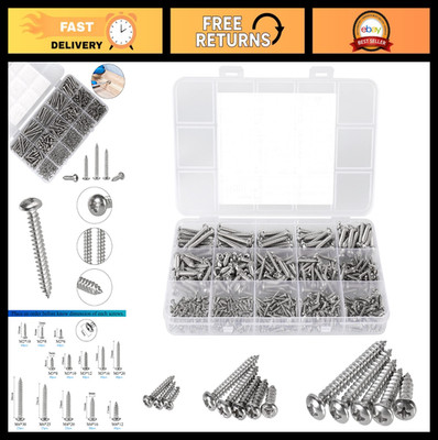 525Pcs Stainless Steel Phillips Pan Head Self Tapping Screws Assortment, 13 Size