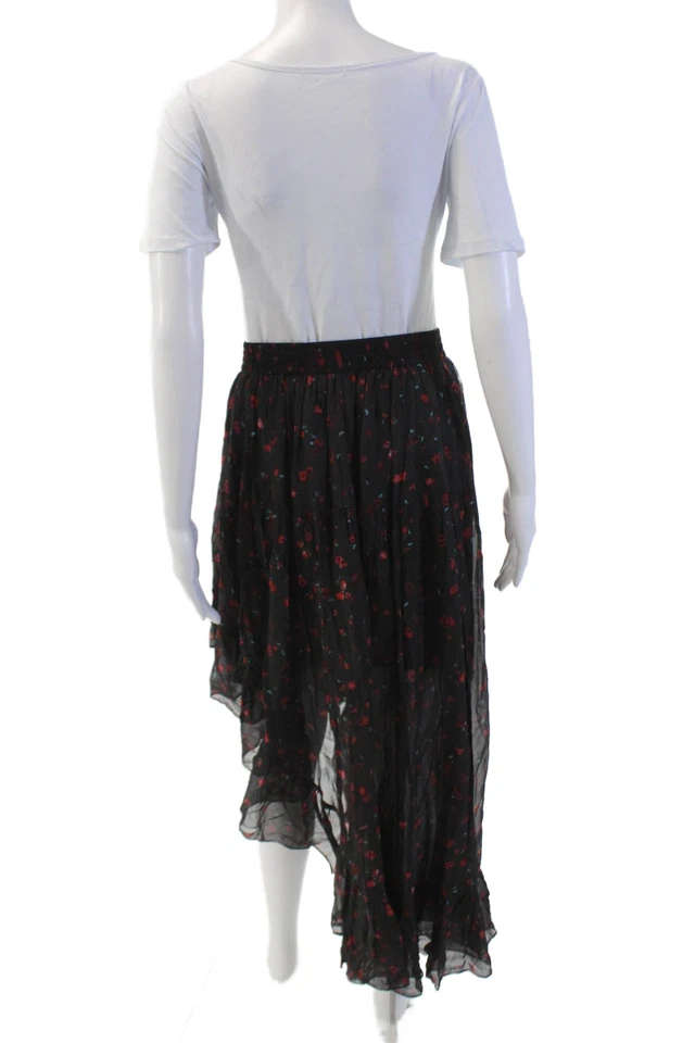 IRO Women's Elasttic Waist Tiered Hi-Lo Hem Maxi Skirt Black Floral Size 38 - Image 3 of 4