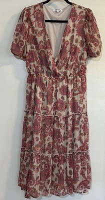 Mimi Chica Boho Paisley Tiered Midi Dress   Size Large
