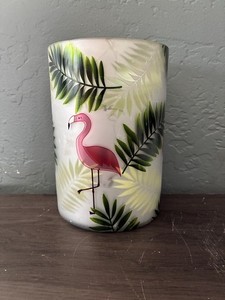 Flamingo YANKEE CANDLE 7” Tall Holder. Palm Leaves. Frosted Glass. Pre Owned.