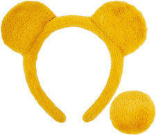 Yellow Bear Ears Headband and Tail Halloween Costume Accessories for Women Adult