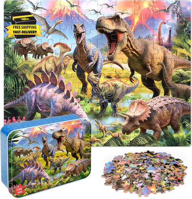 Puzzles for Kids Ages 4-6,Dinosaur 100 Piece Puzzles for Kids Ages 6-8 in a Meta