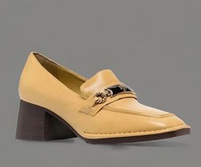 TORY BURCH PERRINE PUMP LOAFER CORNBREAD YELLOW LEATHER LOGO PLAQUE SZ US 6 NIB