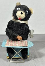 Vintage Japan Wind Up Bear Ironing Toy Tin Litho WORKS Missing Arm  Iron VIDEO