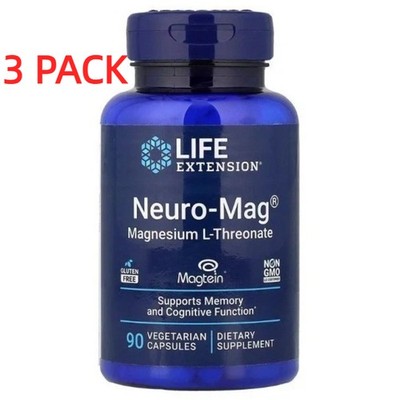 3 PACK Neuro-Mag Magnesium L-Threonate from Magtein - Life Extension 2000 mg