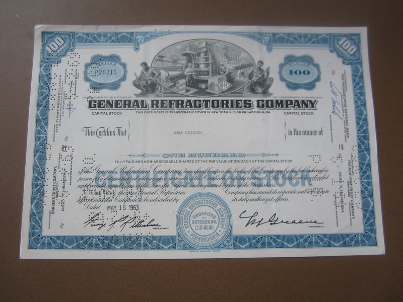 1963 - GENERAL REFRACTORIES COMPANY - Stock Certificate - PA.