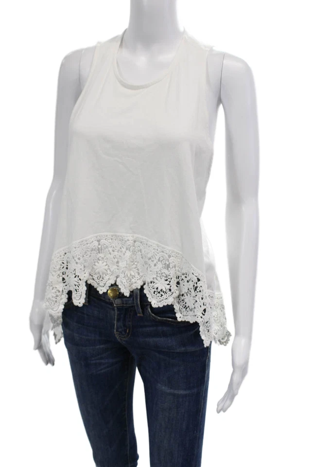 Camisón Ropa Mujer Algodón Encaje Ribete Cuello Redondo Camiseta sin Mangas Blanca Talla 1 Foto 2 de 4