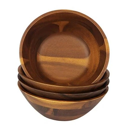Acacia Wooden Serving Bowls, 7 Inch Set of 4 for Salad, Soup, Noodle and More