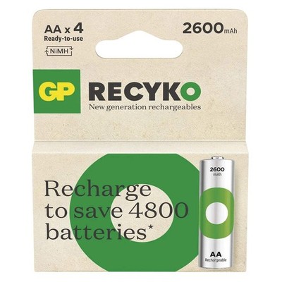 4x GP ReCyko AA 2600mAh NiMH Rechargeable Batteries HR6 MN1500 1.2V