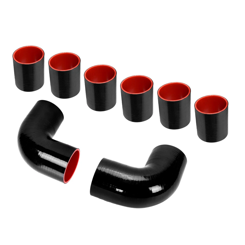 Kit de tubería intercooler turbo universal de aluminio negro de 2,5" 63 mm y manguera y abrazadera Foto 4 de 4
