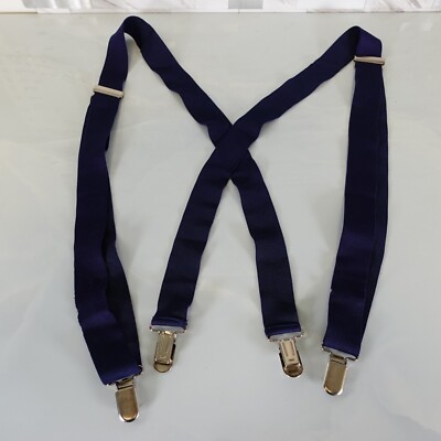 Suspender Mens Blue Leather Formal Clip on Adjustable Strap Stretch X Back