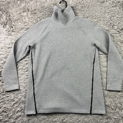 LL Bean Signature Waffle Side Zipper Pullover Mock Neck Grey Sweater Small