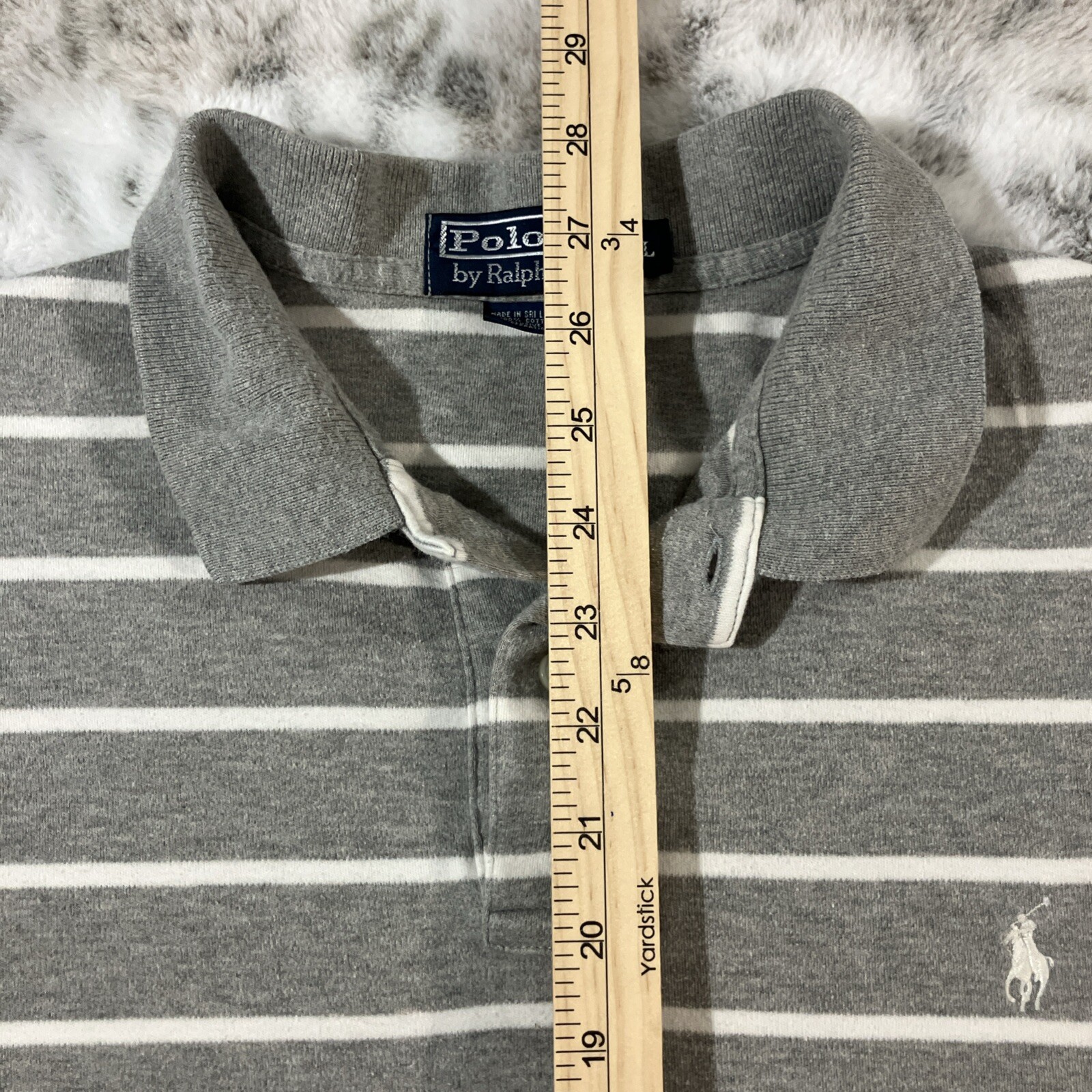 Polo Ralph Lauren vintage anni 90 grigio bianco rugby camicia uomo grande PRL ricamo pony