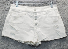 Vtg Hollister Shorts Women 7 White Denim Relaxed Fit High Rise Cutoff Distressed