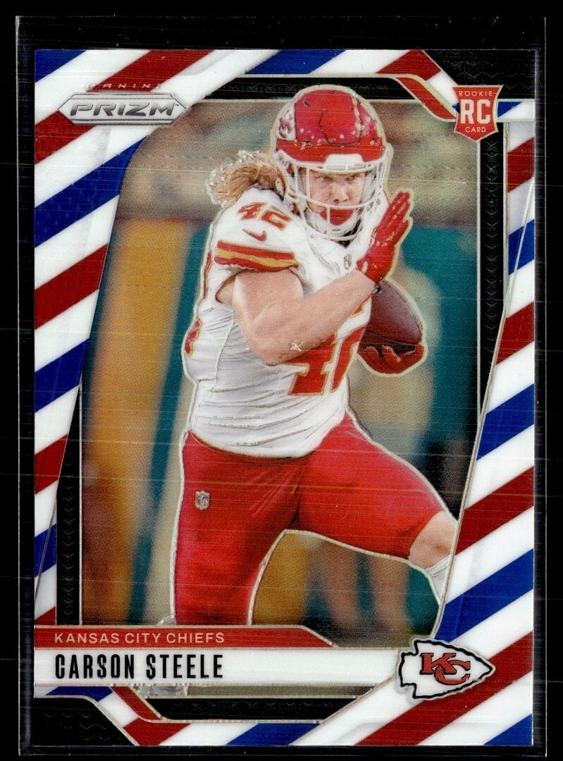 2024 PRIZM RED WHITE BLUE ROOKIE 377 Carson Steele Kansas City Chiefs