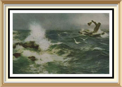 Original Old 1929 Lithograph PETER GRAHAM Art Print THE INCHCAPE ROCK Seascape