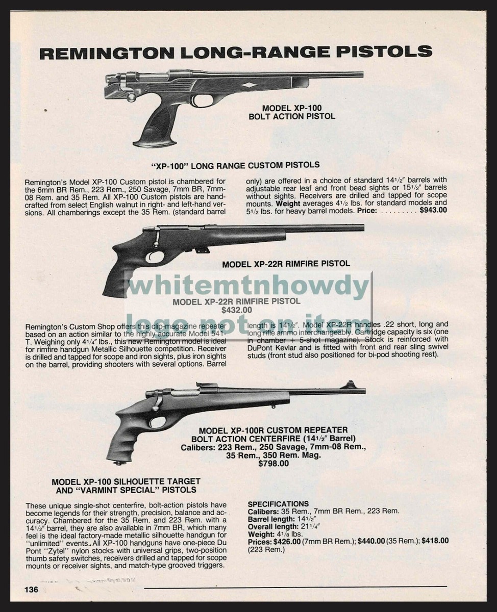 1992 REMINGTON XP-100 Bolt Action, XP-22R Rimfire XP-1000 Custom