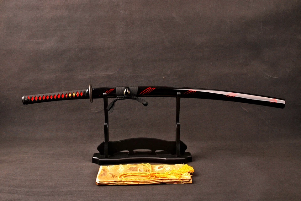 Espada Katana Samurai Japonesa Afilada Roja Sangre Lista para Batalla Damasco Acero Doblado Foto 4 de 4