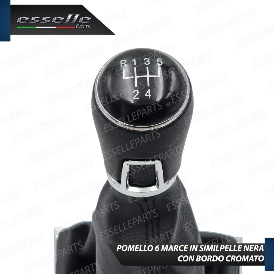 POMELLO DEL CAMBIO CUFFIA VW GOLF 7 5 MARCE SIMILPELLE NERA CORNICE CROMATA - Immagine 4 di 4