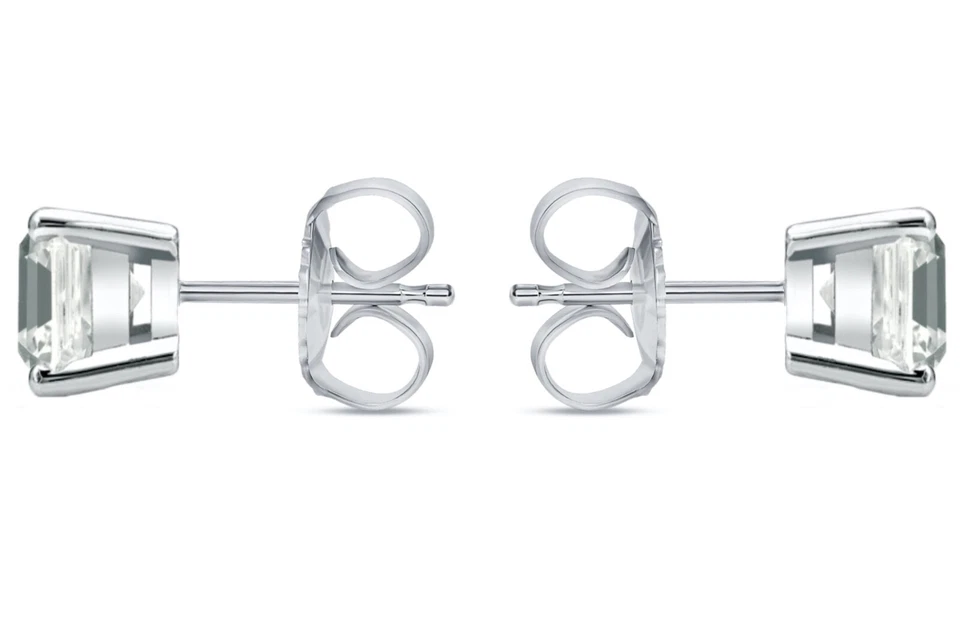 2.50 Ct Asscher Created Diamond Earrings Studs Real 18K White Gold Basket Push - Image 3 of 3