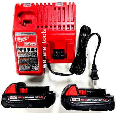 (2) New GENUINE Milwaukee Compact Batteries 48-11-1815, Charger  M18 18 Volt 18V