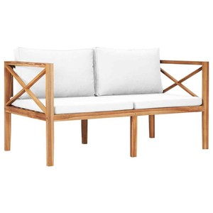 Garden Bench With Cream Cushions Solid Teak Wood 8719883853277 Ebay